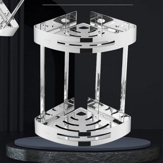 Bathroom Corner Double Shelf in Stainless Steel Silver.