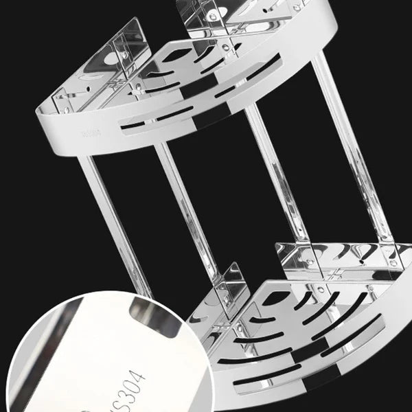 Bathroom Corner Double Shelf in Stainless Steel Silver.