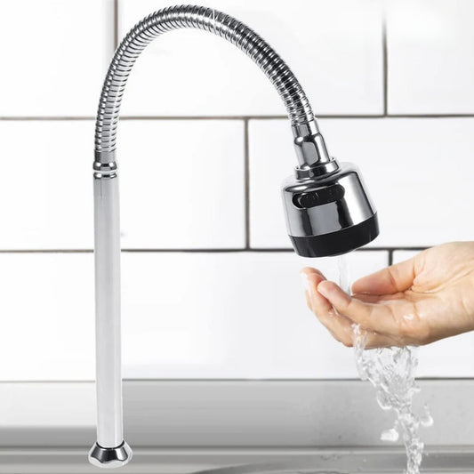 Chrome Kitchen Faucet – 360° Rotatable Sprayer, Stainless Steel Wall Mount Mixer