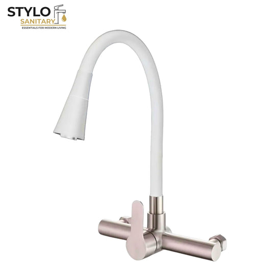 Kitchen Sink Mixer Flexible Shower Neck 360° Movable Wall Mounted (Coated)