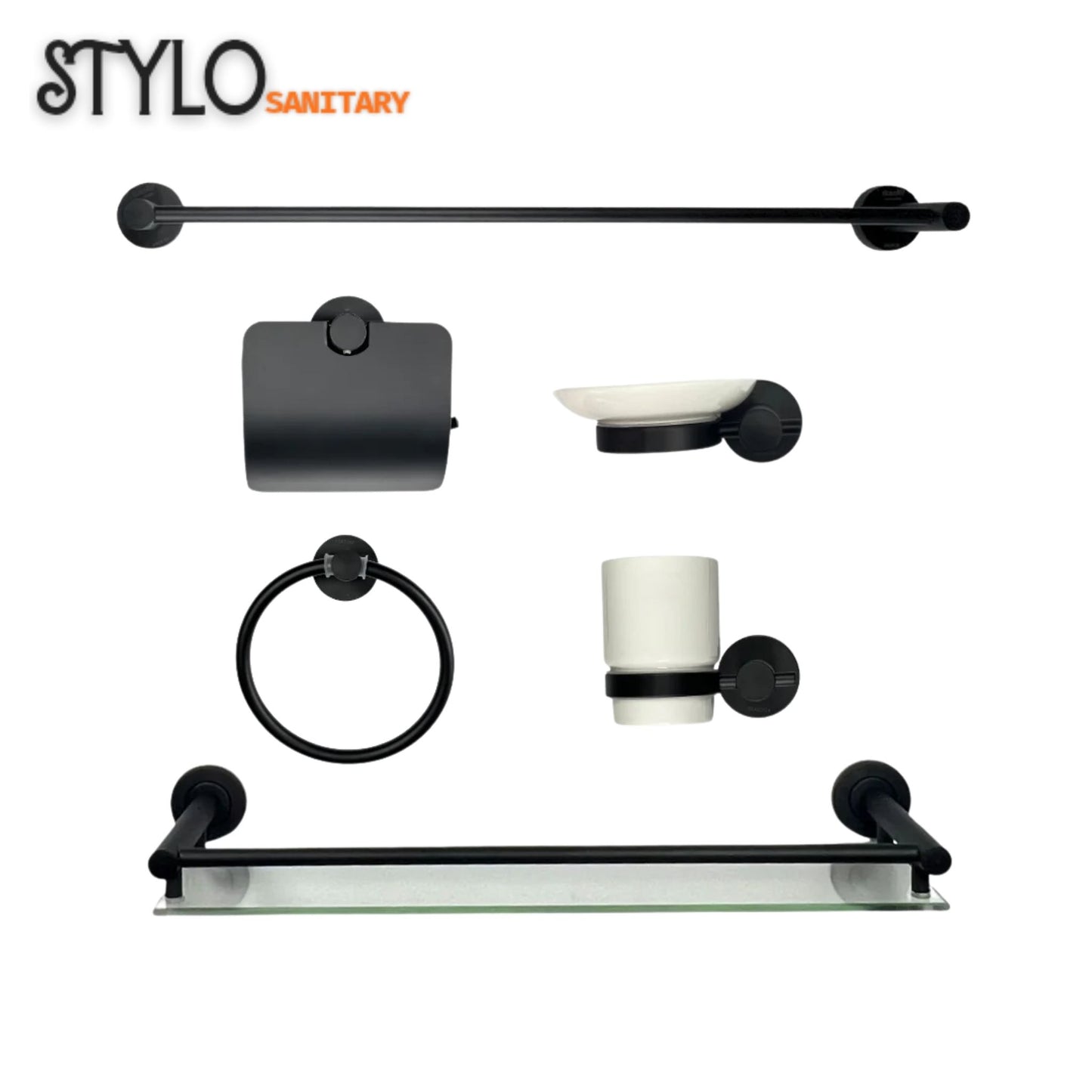 6pc Bathroom Acessories Set-Scratchless Aluminium-Silver & Black