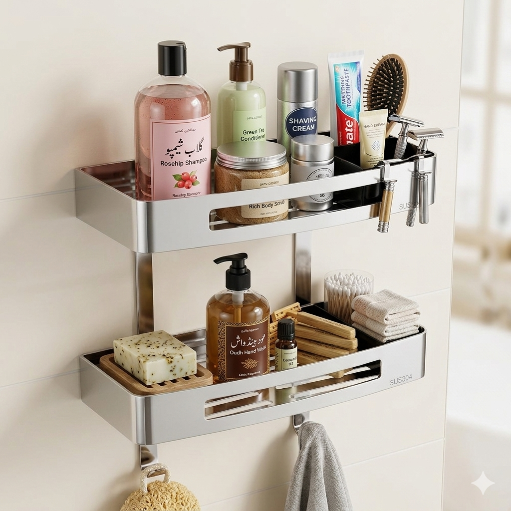 Premium SUS304 Stainless Steel Wall-Mounted Bathroom Shelf
