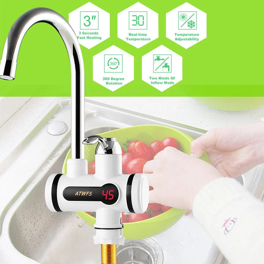 Instant Electric Hot Water Faucet Tap – Digital Display, Fast Heating, 360° Rotatable Stainless Steel Kitchen Sink Mixer