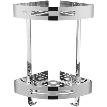 Bathroom Corner Double Shelf in Stainless Steel Silver.