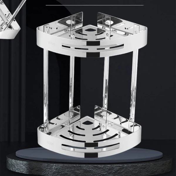 Bathroom Corner Double Shelf in Stainless Steel Silver.