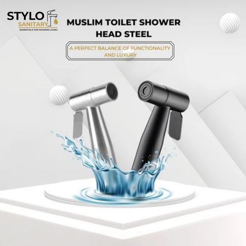 Pack of 2 Premium Stainless Steel Toilet Shower Sets – Black & Silver