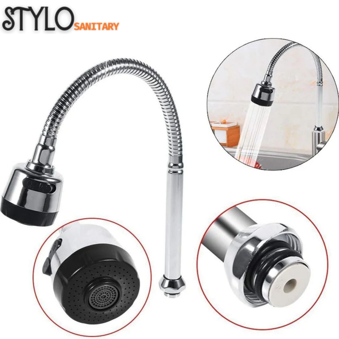 Chrome Kitchen Faucet – 360° Rotatable Sprayer, Stainless Steel Wall Mount Mixer
