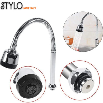 Chrome Kitchen Faucet – 360° Rotatable Sprayer, Stainless Steel Wall Mount Mixer