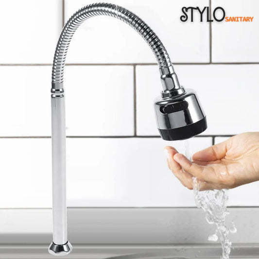 Chrome Kitchen Faucet – 360° Rotatable Sprayer, Stainless Steel Wall Mount Mixer