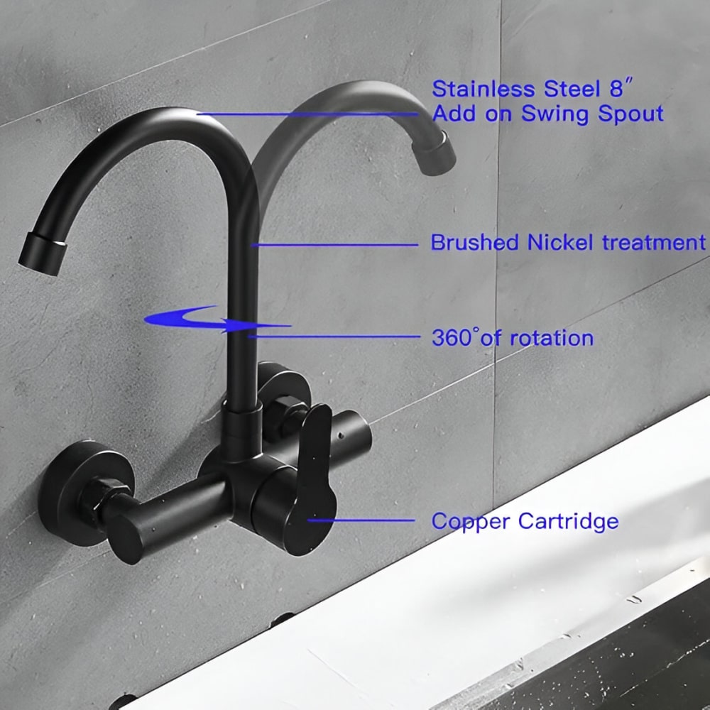 Wall-Mounted Kitchen Mixer – Hot & Cold | SUS304 Stainless Steel