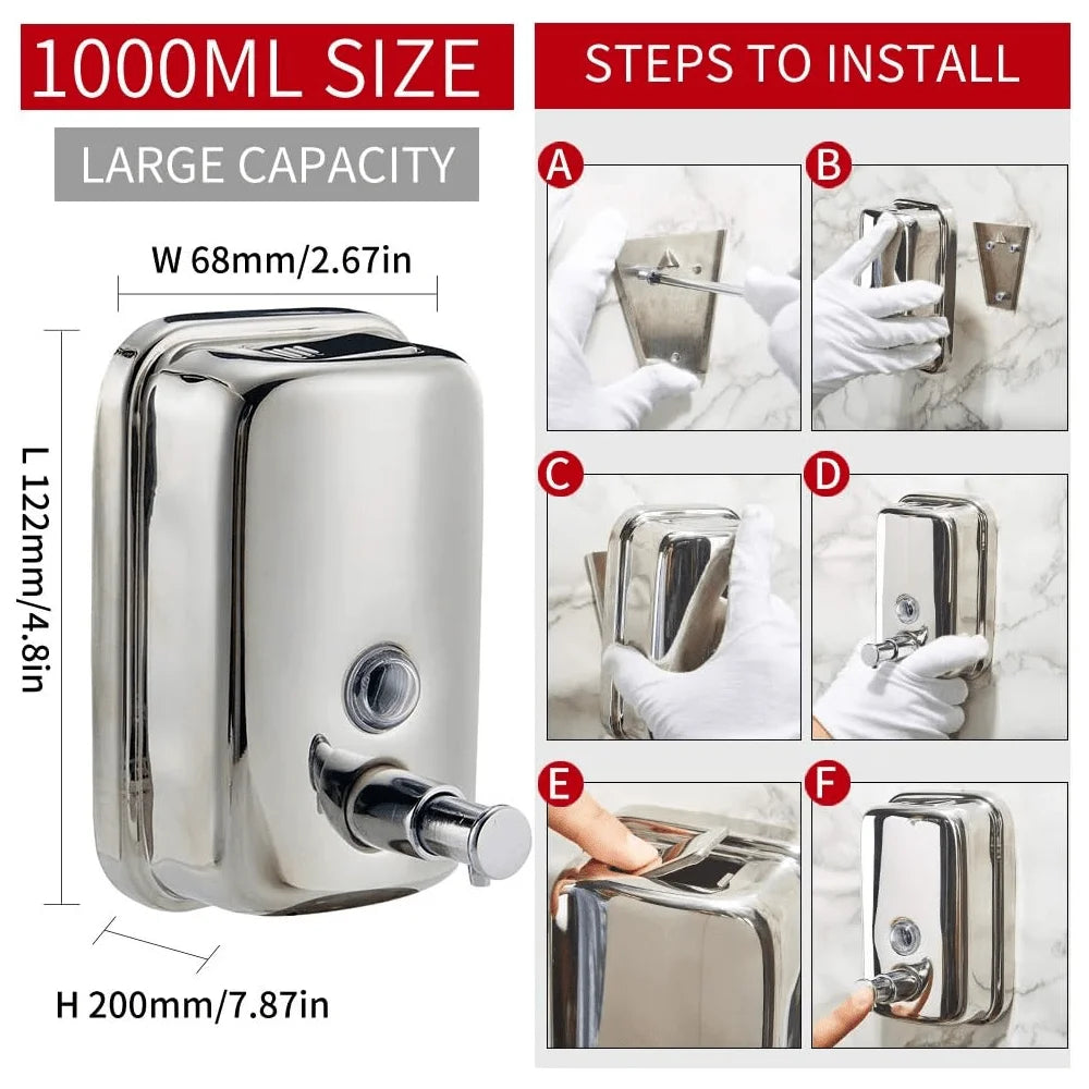 Wall Mounted Stainless Steel Liquid Soap Dispenser