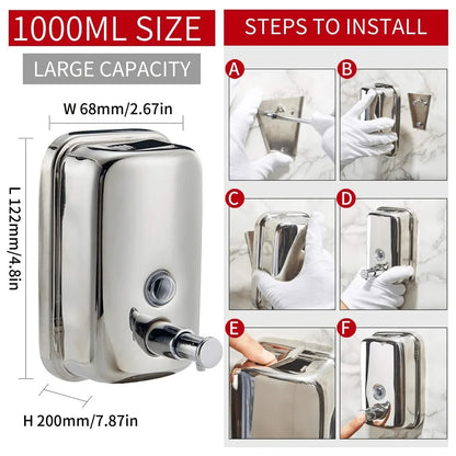 Wall Mounted Stainless Steel Liquid Soap Dispenser
