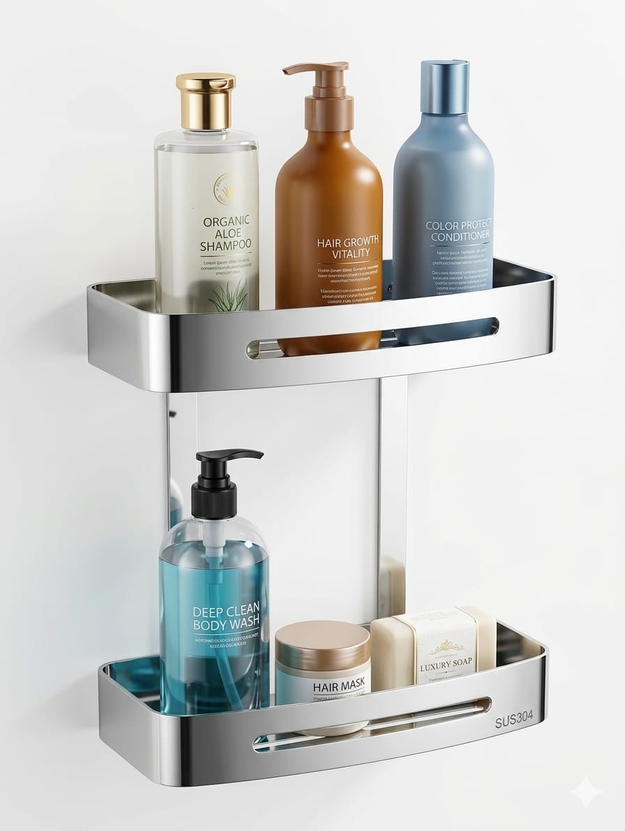 Premium SUS304 Stainless Steel Wall-Mounted Bathroom Shelf