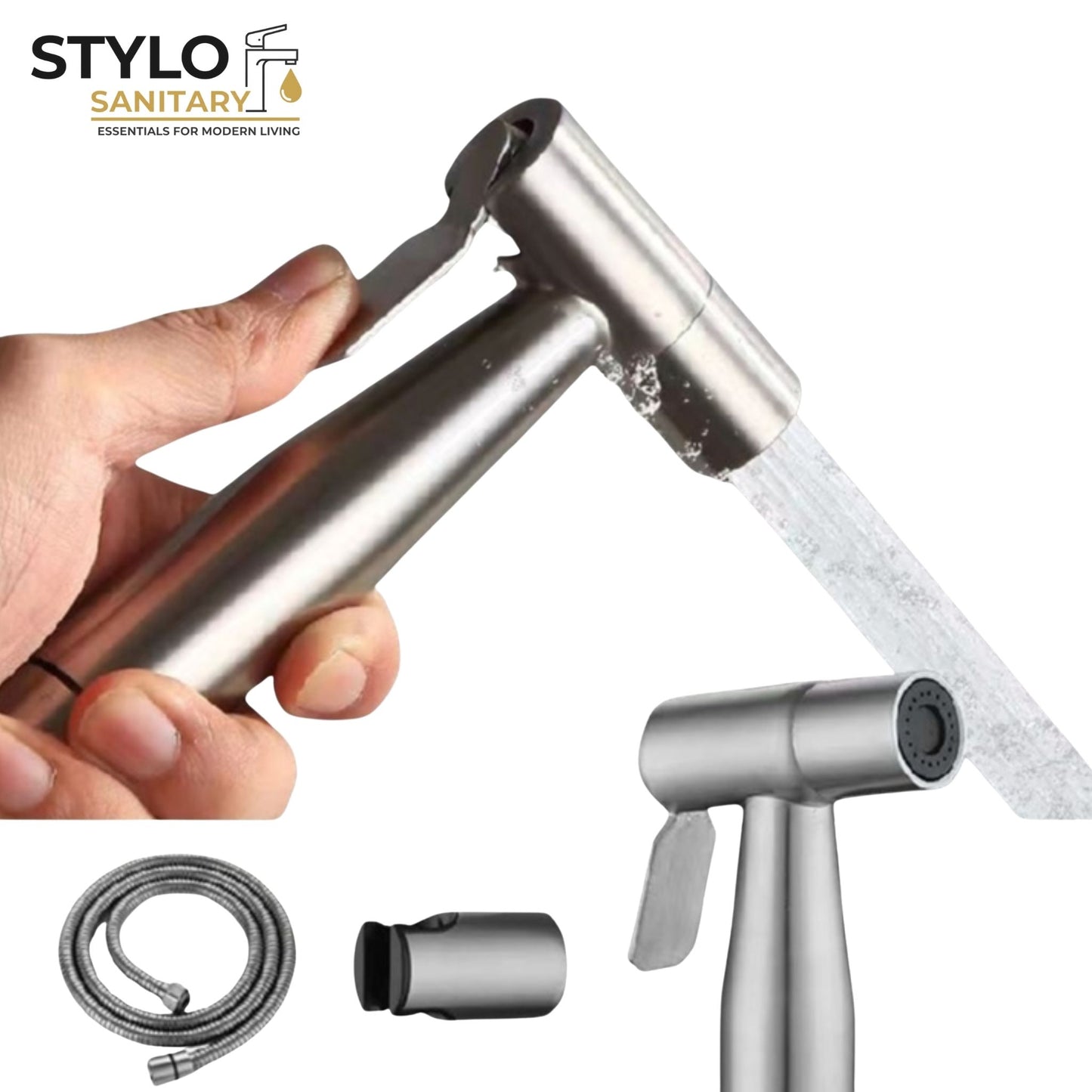Pack of 2 Premium Stainless Steel Toilet Shower Sets – Black & Silver