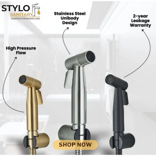 Pack of 3 Premium Toilet Shower Sets (Silver + Black + Golden) | Stainless Steel