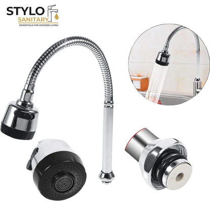 Chrome Kitchen Faucet – 360° Rotatable Sprayer, Stainless Steel Wall Mount Mixer