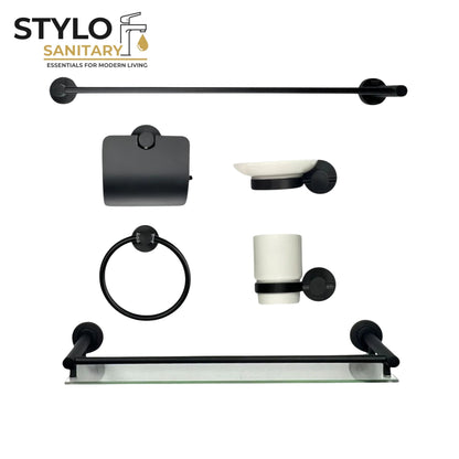 6 piece Bathroom Acessories Set-Stainless Steel-Silver & Black