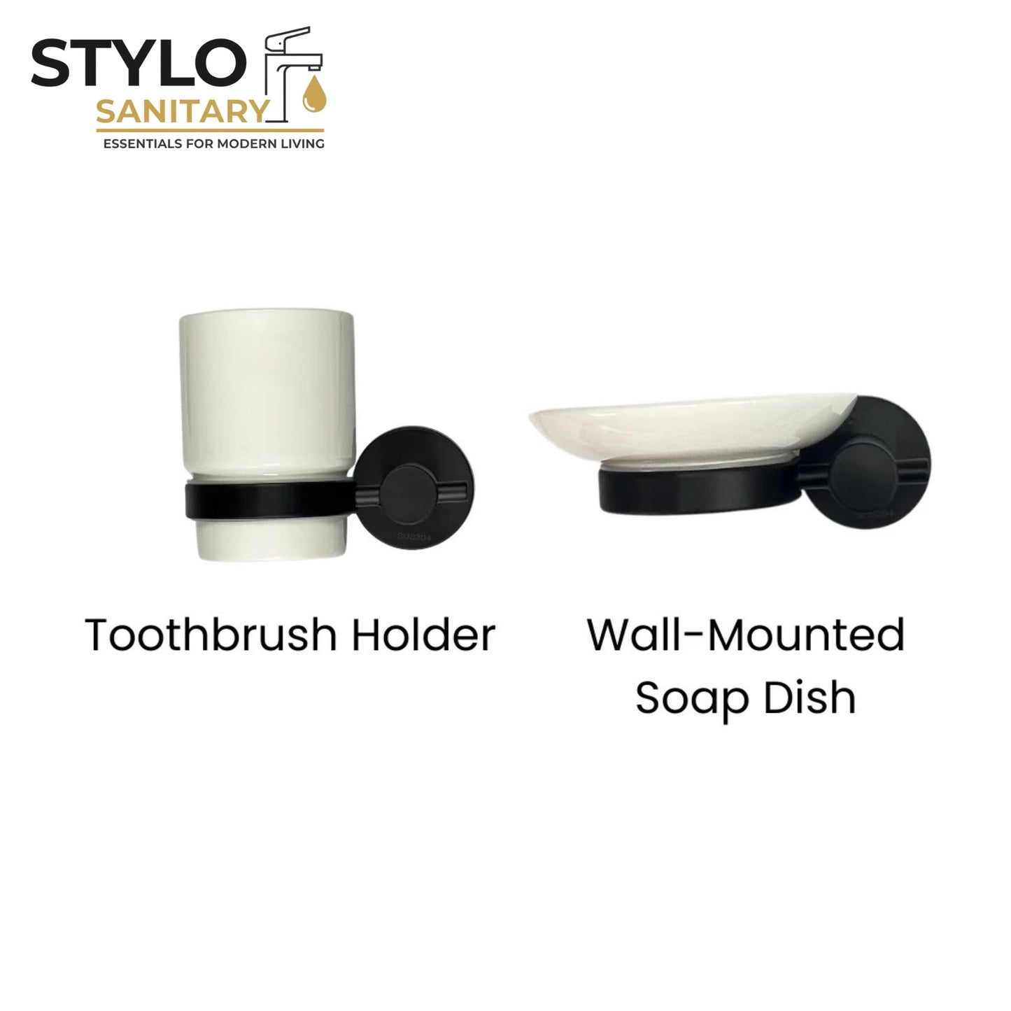 6 piece Bathroom Acessories Set-Stainless Steel-Silver & Black