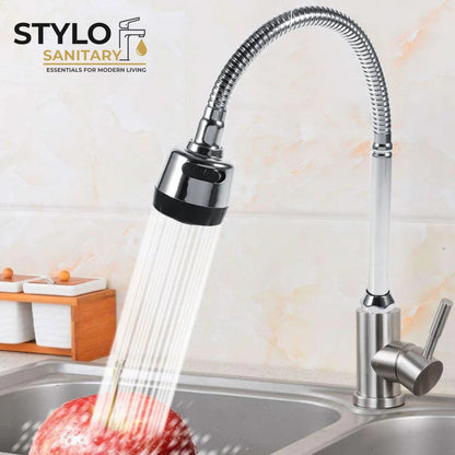 Chrome Kitchen Faucet – 360° Rotatable Sprayer, Stainless Steel Wall Mount Mixer
