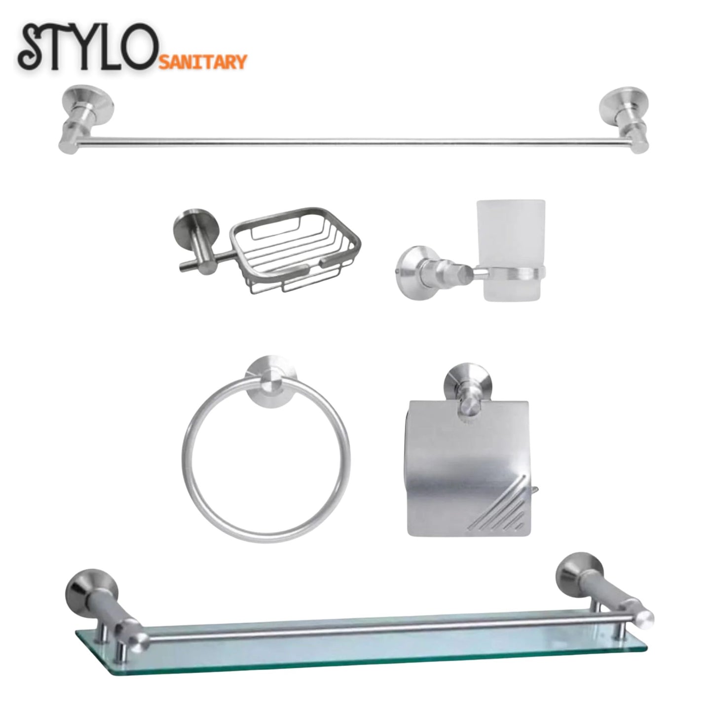 6pc Bathroom Acessories Set-Scratchless Aluminium-Silver & Black