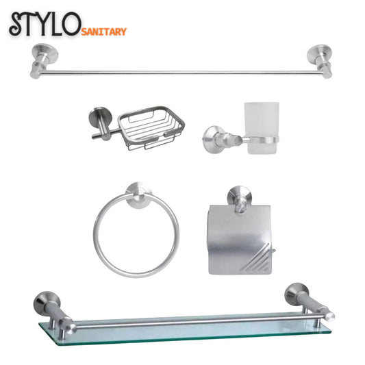 6pc Bathroom Acessories Set-Scratchless Aluminium-Silver & Black