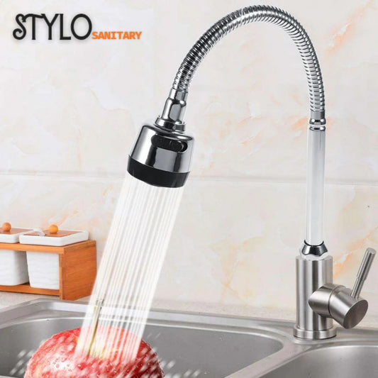 Chrome Kitchen Faucet – 360° Rotatable Sprayer, Stainless Steel Wall Mount Mixer