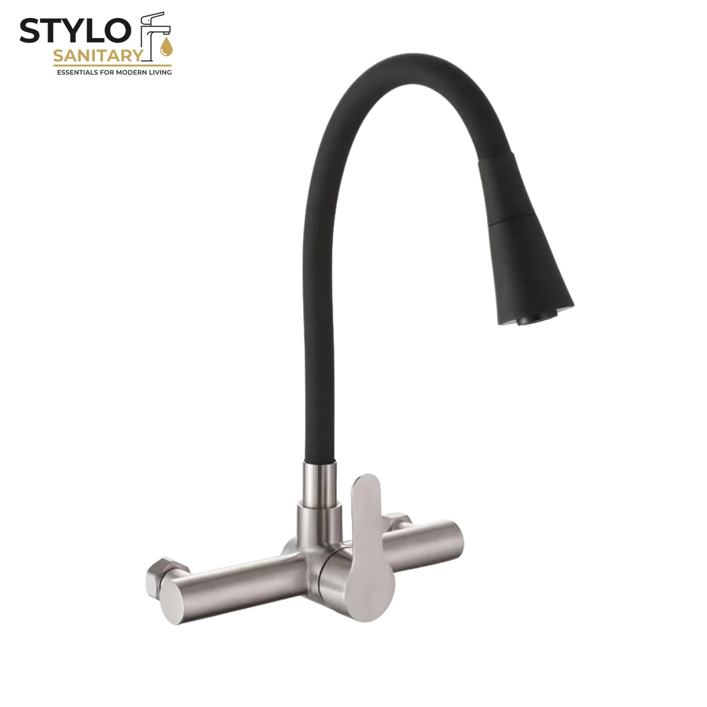 Kitchen Sink Mixer Flexible Shower Neck 360° Movable Wall Mounted (Coated)