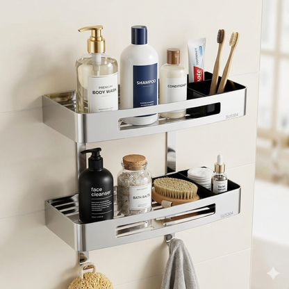 Premium SUS304 Stainless Steel Wall-Mounted Bathroom Shelf