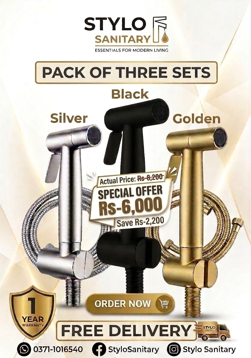 Pack of 3 Premium Toilet Shower Sets (Silver + Black + Golden) | Stainless Steel