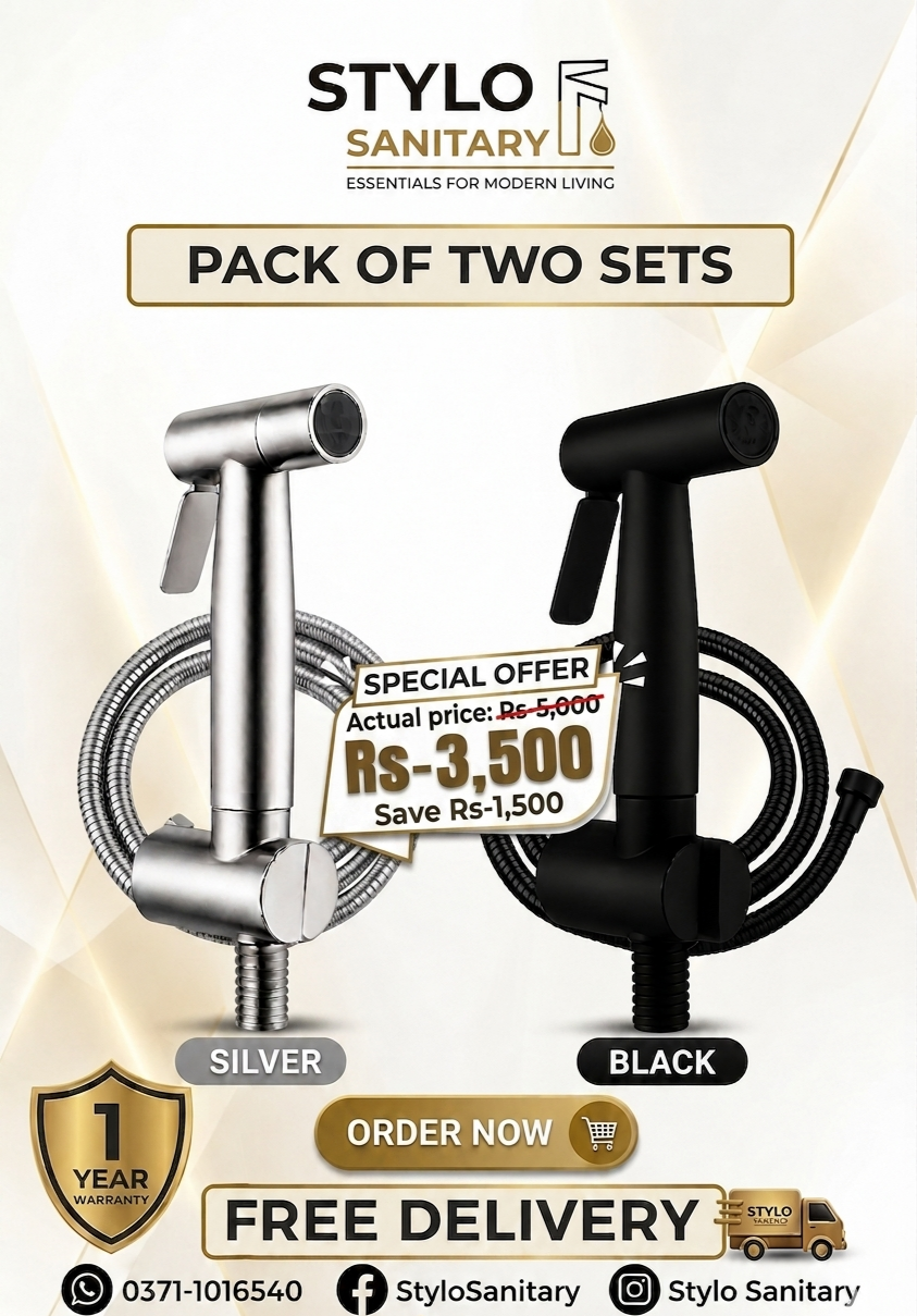 Pack of 2 Premium Stainless Steel Toilet Shower Sets – Black & Silver